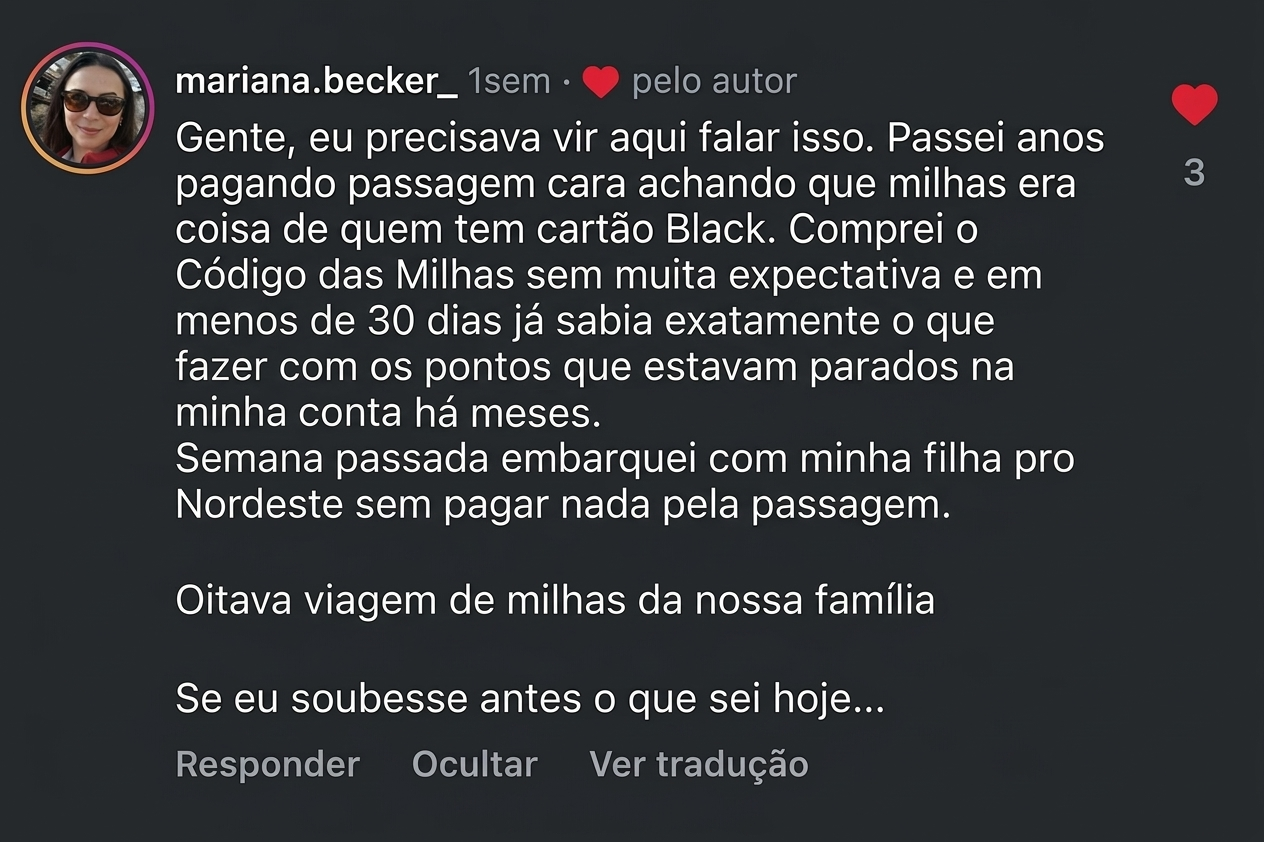 Depoimento de aluno do Método Código das Milhas