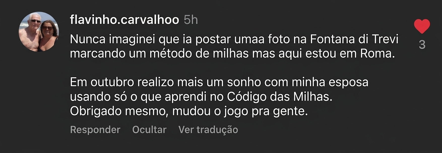 Depoimento de aluno do Método Código das Milhas